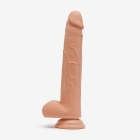 10 Inch Realistic Dildo with Suction Cup and Balls, Silicone Material, Dual Density, Tan - Left