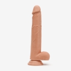 10 Inch Realistic Dildo with Suction Cup and Balls, Silicone Material, Dual Density, Tan - Right