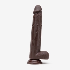 10 Inch Realistic Dildo with Suction Cup and Balls, Silicone Material, Triple Density, Brown - Right