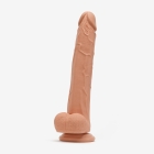 12 Inch Realistic Dildo with Suction Cup and Balls, Silicone Material, Dual Density, Tan - Angle