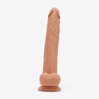 12 Inch Realistic Dildo with Suction Cup and Balls, Silicone Material, Dual Density, Tan - Front
