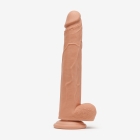 12 Inch Realistic Dildo with Suction Cup and Balls, Silicone Material, Dual Density, Tan - Right