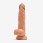 6 Inch Realistic Dildo with Suction Cup and Balls, Silicone Material, Dual Density, Tan - Angle