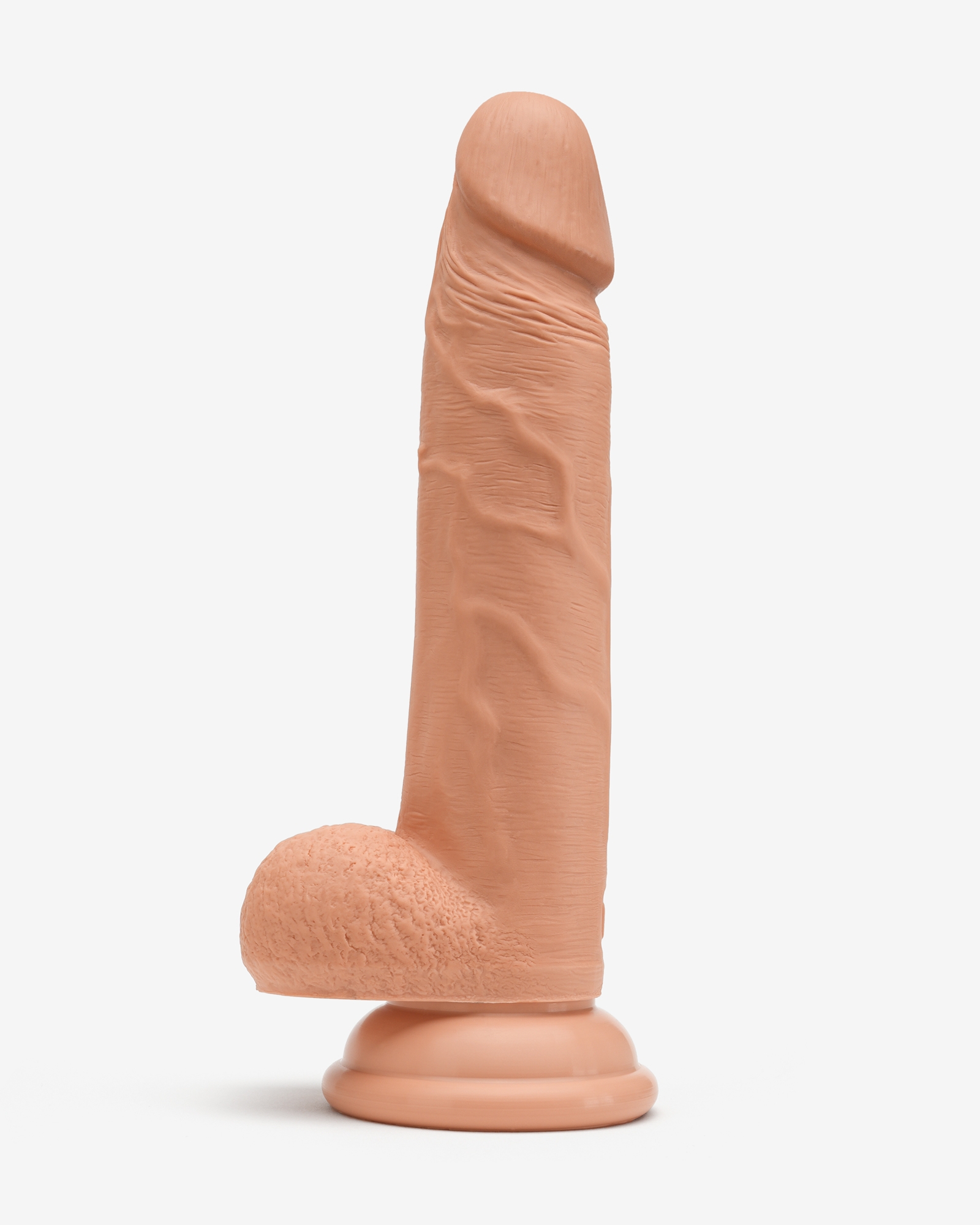 6 Inch Realistic Dildo with Suction Cup and Balls, Silicone Material, Dual Density, Tan - Left