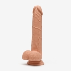 8 Inch Realistic Dildo with Suction Cup and Balls, Silicone Material, Dual Density, Tan - Angle