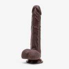 8 Inch Realistic Dildo with Suction Cup and Balls, Silicone Material, Triple Density, Brown - Angle