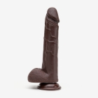 8 Inch Realistic Dildo with Suction Cup and Balls, Silicone Material, Triple Density, Brown - Left